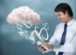 Young businessman connecting to cloud computing