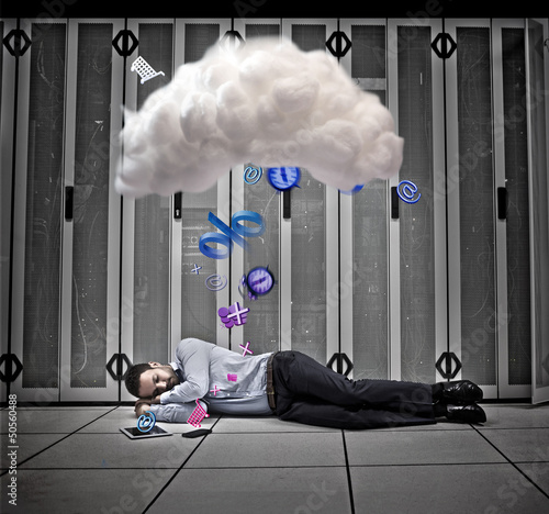 Photo: Data worker dreaming of applications and cloud computing Data worker dreaming of applications and cloud computing