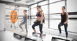 Women doing exercise with futuristic interface demonstration