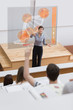 Teacher in front of futuristic interface university college stud