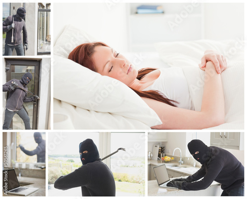 Photo: Collage of burglar breaking and entering Collage of burglar breaking and entering