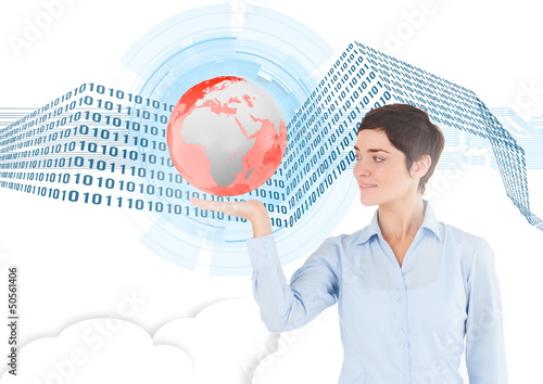 Photo: Businesswoman holding a red planet Businesswoman holding a red planet