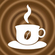 Vector: Symbolic Hot Fresh Coffee Cup on Coffee Texture Background Symbolic Hot Fresh Coffee Cup on Coffee Texture Background