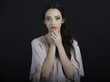 Young woman with different facial expressions. Body language. Su