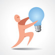A man holding a light bulb. Its quite large compared to him