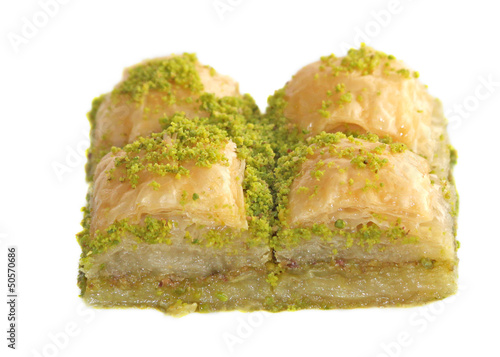 Photo: Pistachio Baklavas isolated on white background Pistachio Baklavas isolated on white background