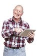 Senior man using tablet computer smiling
