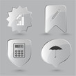 Business icon set. Pencil, calculator, umbrella, diagram. Glass