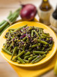 salad with green beans black olives and capers, selective focus