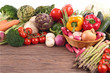healthy organic vegetables on a wood background