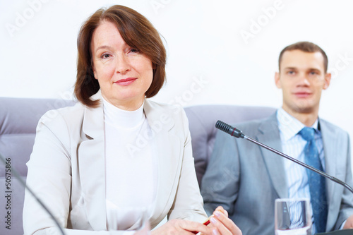 Photo: Two businesspeople at meeting Two businesspeople at meeting