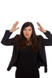 Woman holds up her hands