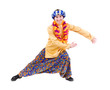 man doing yoga exercise with pointing gesture