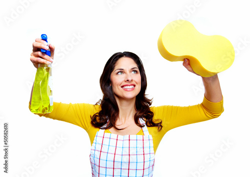 Photo: Young smiling cleaner woman. Young smiling cleaner woman.