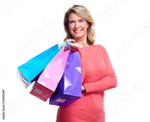 Photo: Senior woman with shopping bags. Senior woman with shopping bags.
