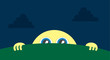 Moon character peeking above the grass