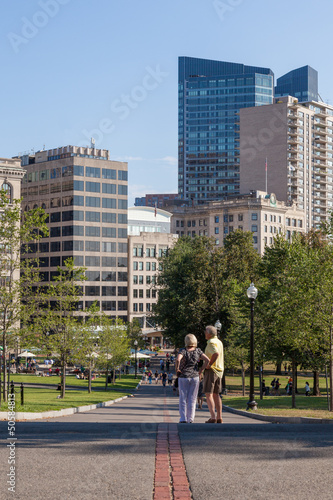 Photo: Freedom trail red line crossing common park in Boston Freedom trail red line crossing common park in Boston