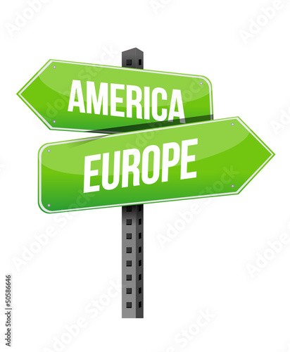 Illustration: America and Europe sign America and Europe sign
