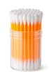 Cotton swabs in transparent plastic box