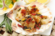 fried scallops in the shell with salad