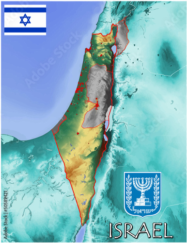 Vector: Israel Middle East Asia Europe national emblem map symbol motto Israel Middle East Asia Europe national emblem map symbol motto