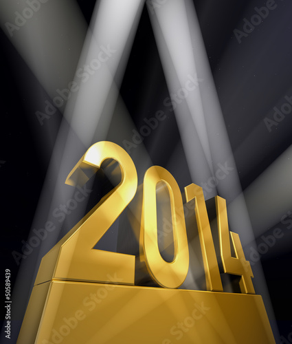 Illustration: Die angestrahlte Zahl 2014 in gold Die angestrahlte Zahl 2014 in gold