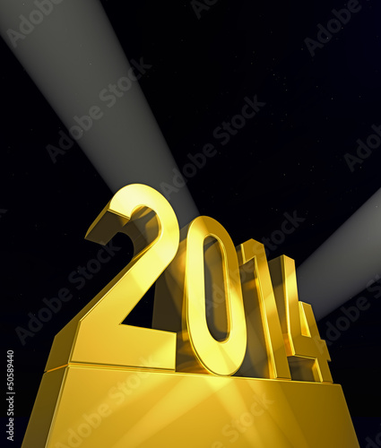 Illustration: Die angestrahlte Zahl 2014 in gold Die angestrahlte Zahl 2014 in gold