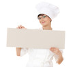 smilng cook woman with empty sign