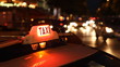 Paris taxi at night on the Champs d’Elysees, Paris, France.