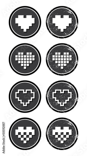 Vector: Love pixelated hearts retro labels set - vector Love pixelated hearts retro labels set - vector