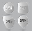 Open. Glass buttons. Vector illustration.