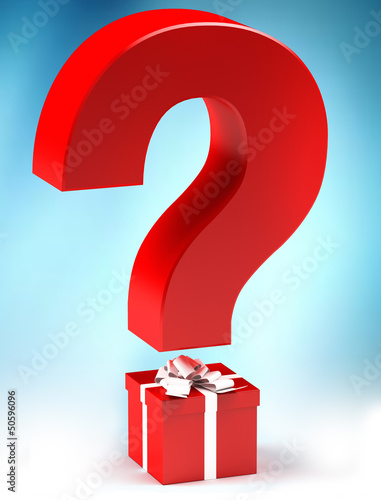 Illustration: Gift with questionmark, surprise concept Gift with questionmark, surprise concept
