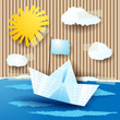 Seascape with paper boat, collage