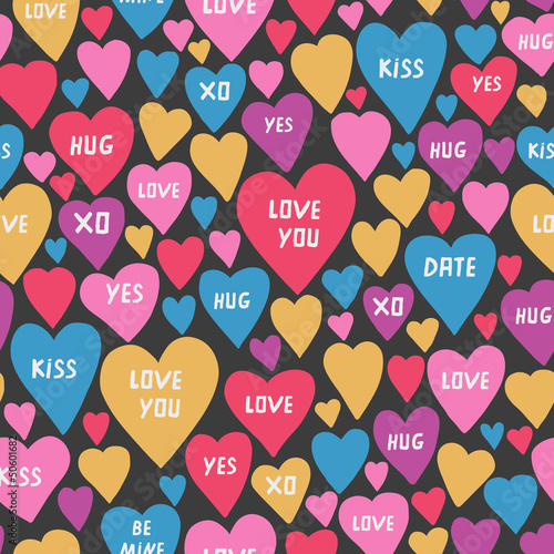 Vector: Beautiful hearts patter with words love kiss hug Beautiful hearts patter with words love kiss hug