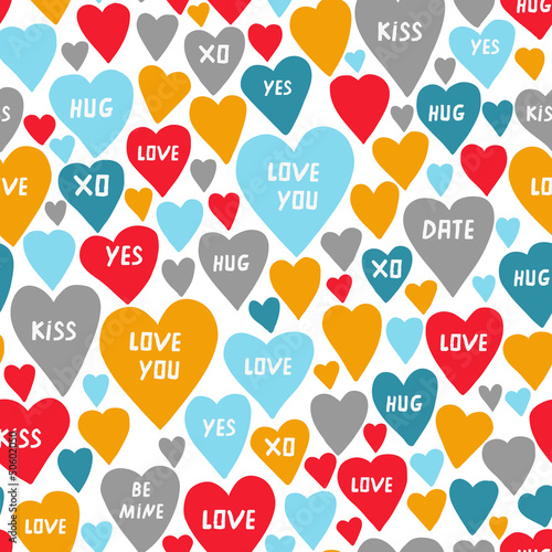Vector: Beautiful hearts with words seamless pattern Beautiful hearts with words seamless pattern