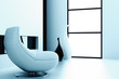Illustration: single chair and vases near window in modern interior single chair and vases near window in modern interior
