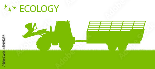 Vector: Ecology background organic farming vector concept with tractor Ecology background organic farming vector concept with tractor
