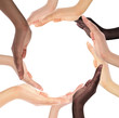 Conceptual symbol of multiracial human hands making a circle