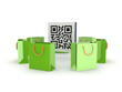 Green plastic packets around QR code.