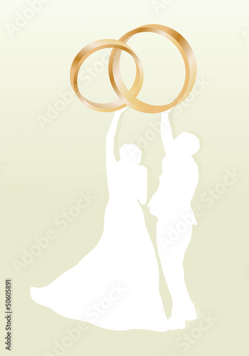 Vector: Wedding card with man and women and gold wedding rings in vector Wedding card with man and women and gold wedding rings in vector