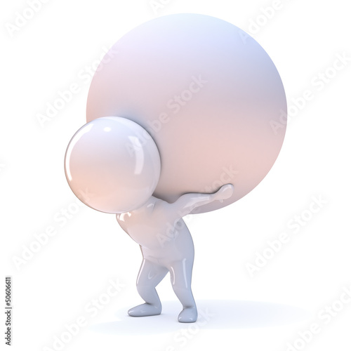 Illustration: Little man struggles to carry a huge boulder Little man struggles to carry a huge boulder