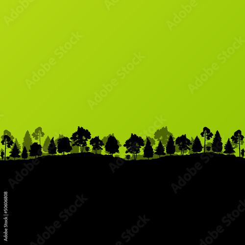 Vector: Forest trees silhouettes landscape ecology illustration backgrou Forest trees silhouettes landscape ecology illustration backgrou