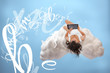 Relaxed girl connecting to cloud computing