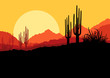Desert wild nature landscape with cactus and palm tree plants