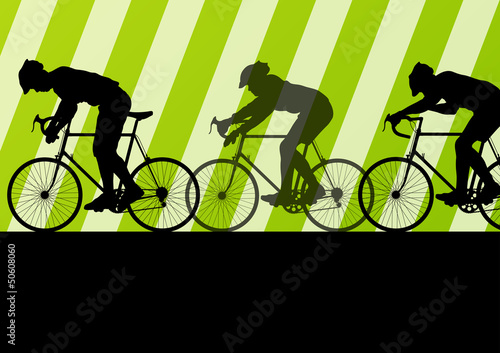 Vector: Sport road bike riders bicycle silhouettes in highway road backg Sport road bike riders bicycle silhouettes in highway road backg