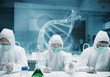 Chemists working in the lab with futuristic interface