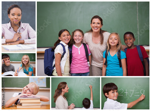 Photo: Collage of primary school pupils and teachers Collage of primary school pupils and teachers