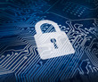White digital padlock over circuit board
