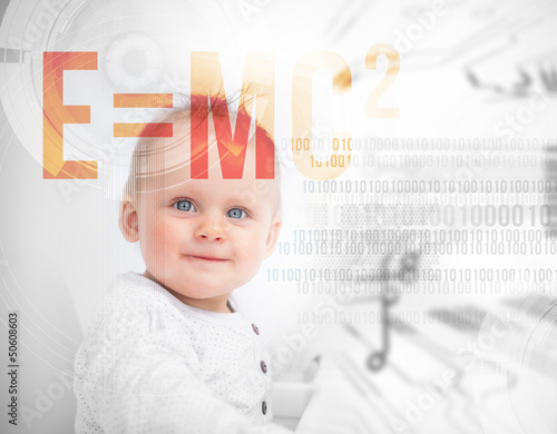 Photo: Portrait of a baby next to formula Portrait of a baby next to formula