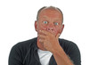 Astonished looking man on a white background